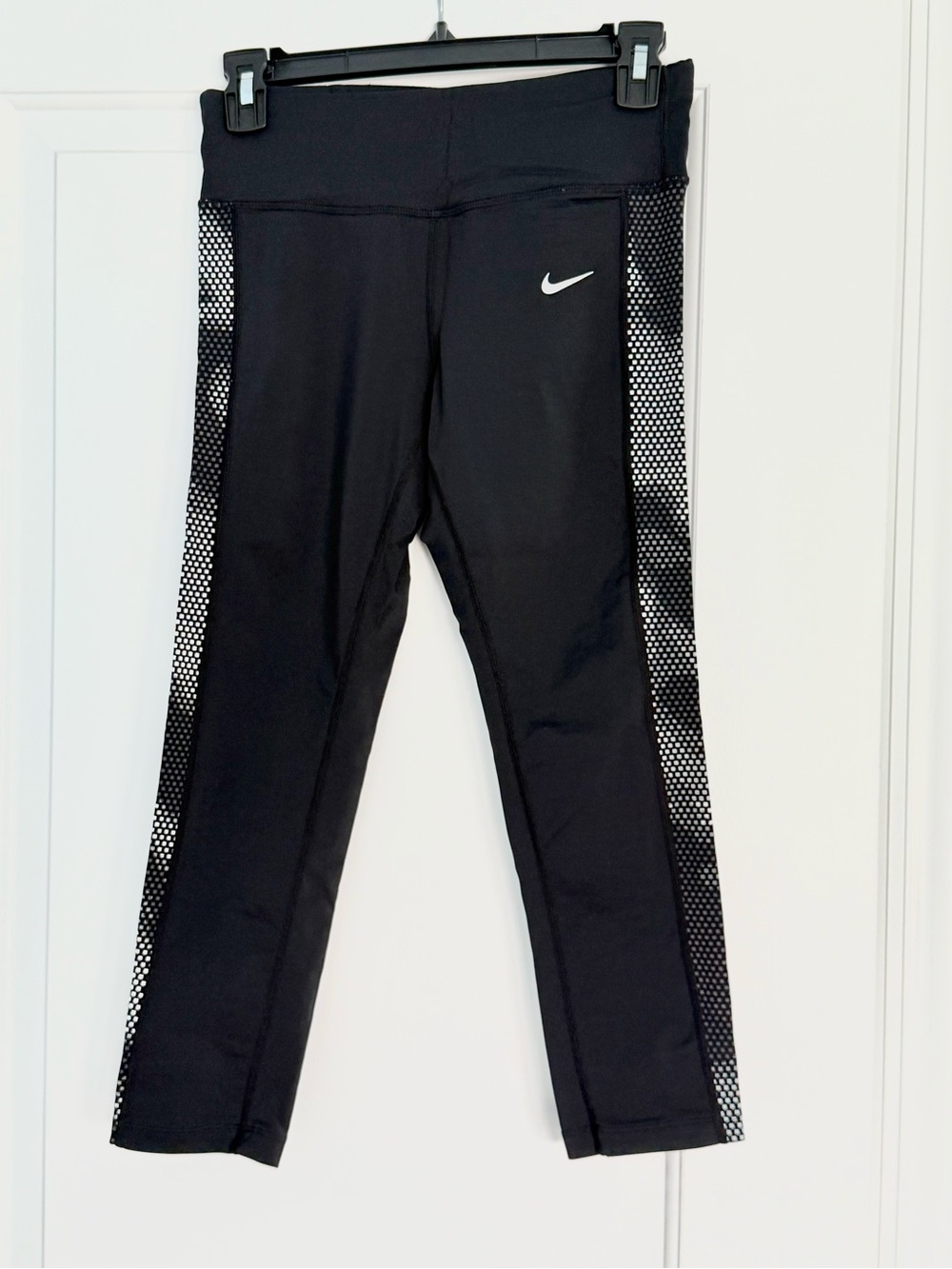 Black Crop Leggings with white/black/gray side panels